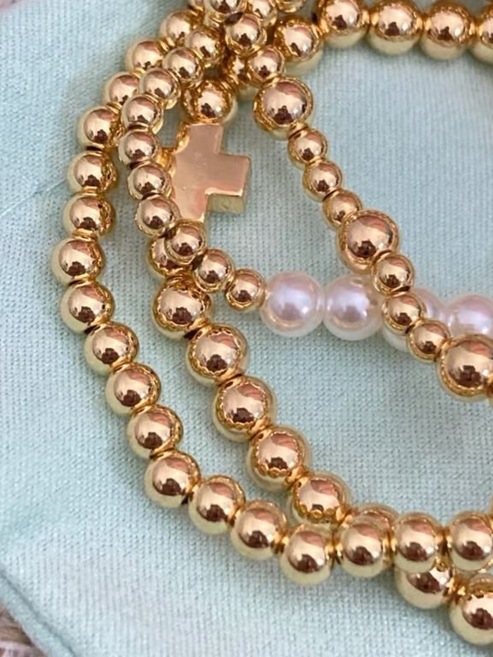 Newton Gold Bead and Pearl Multi-Strand Bracelet Set - Picture 2 of 6